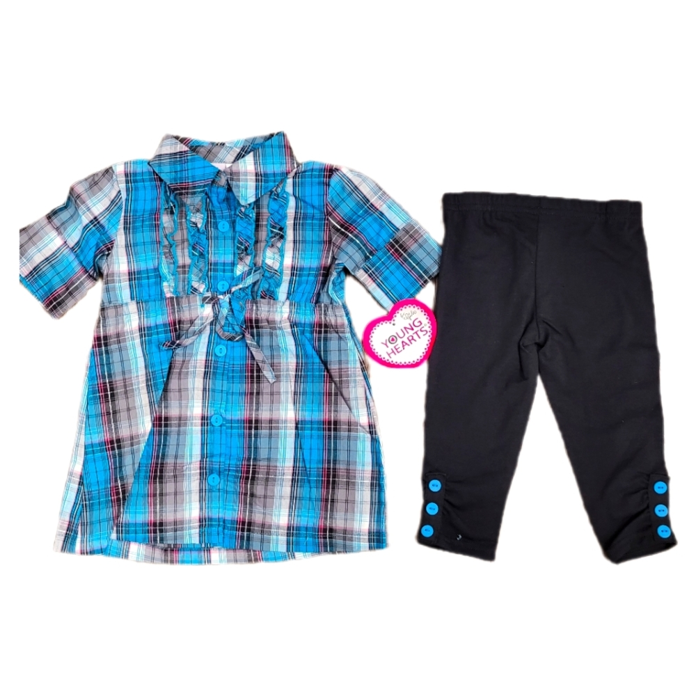 NWT Young Hearts Plaid Tunic Set Size 12 months